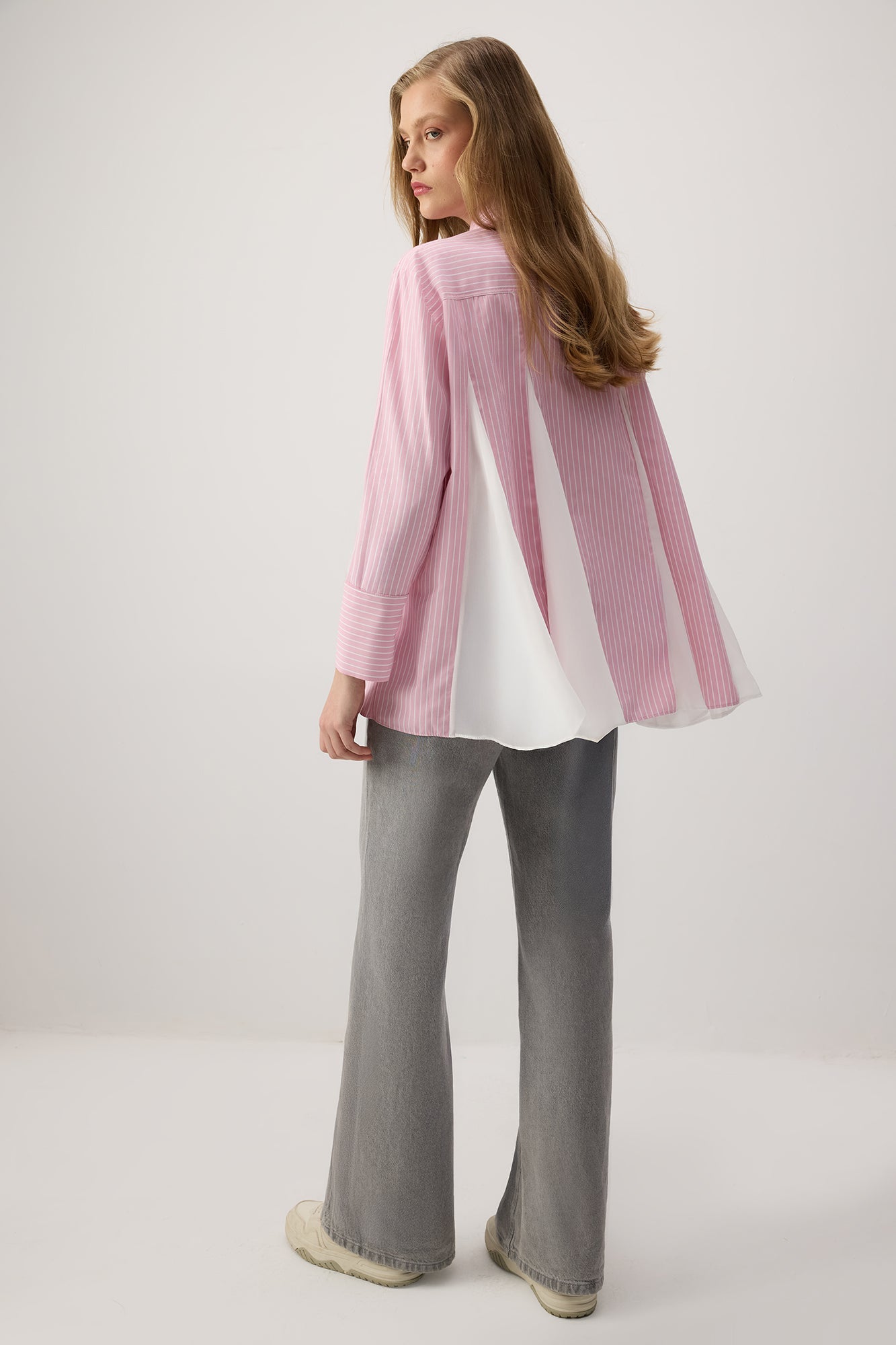 Oversized Striped Shirt With Shifon Details