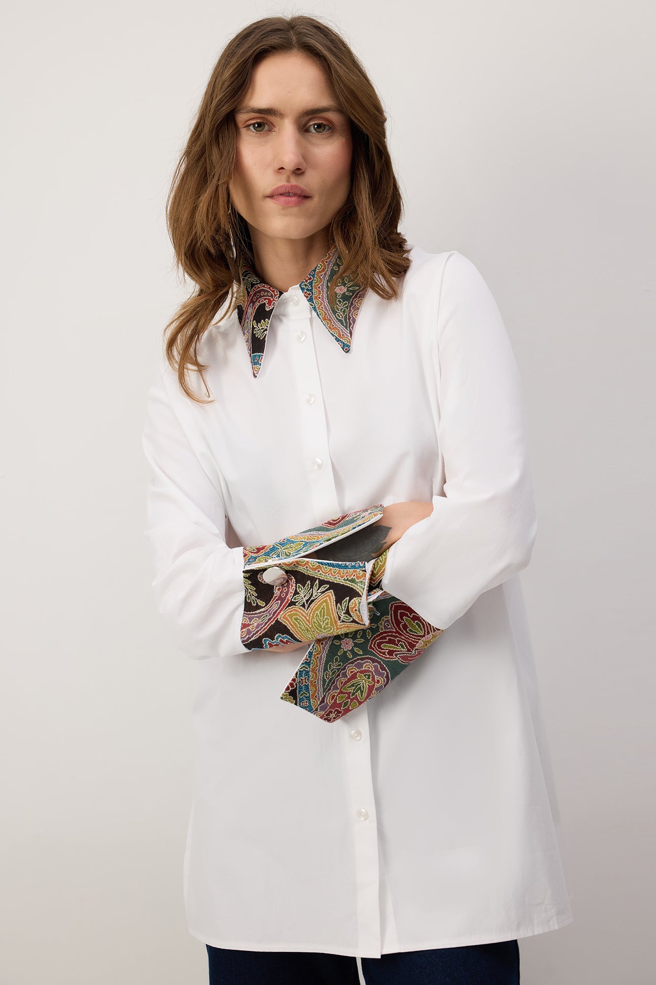 Shirt With Ethnic Patterned Detailed