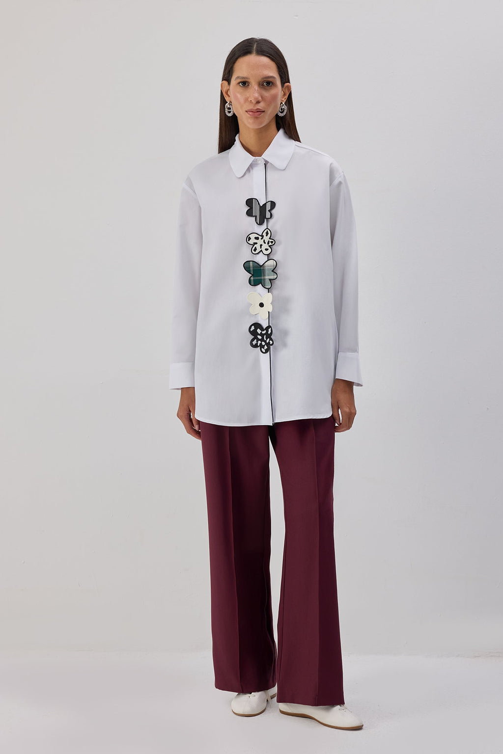 Poplin Shirt With Floral Applique