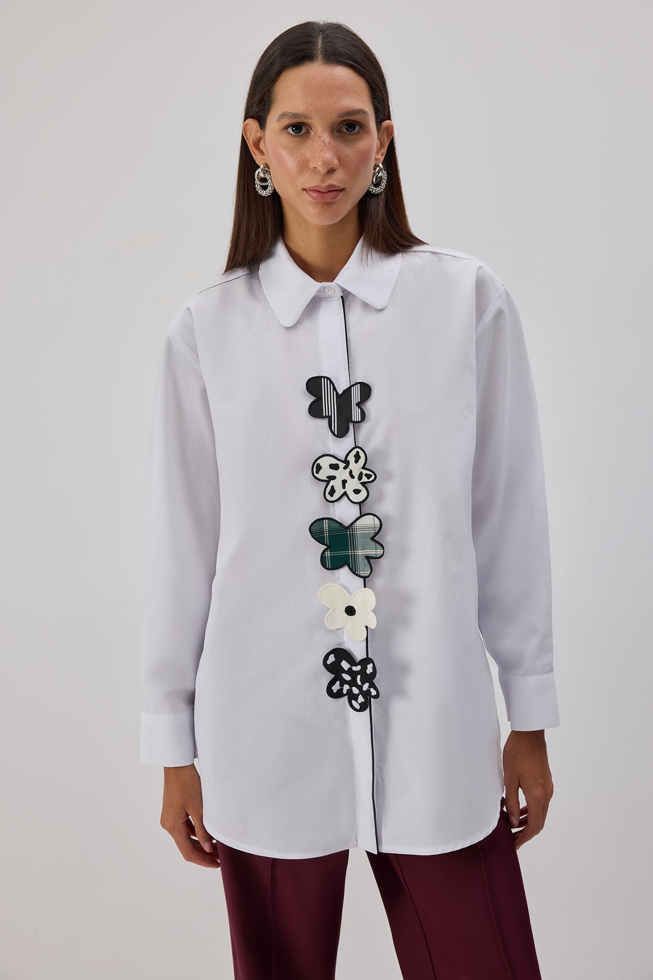 Poplin Shirt With Floral Applique