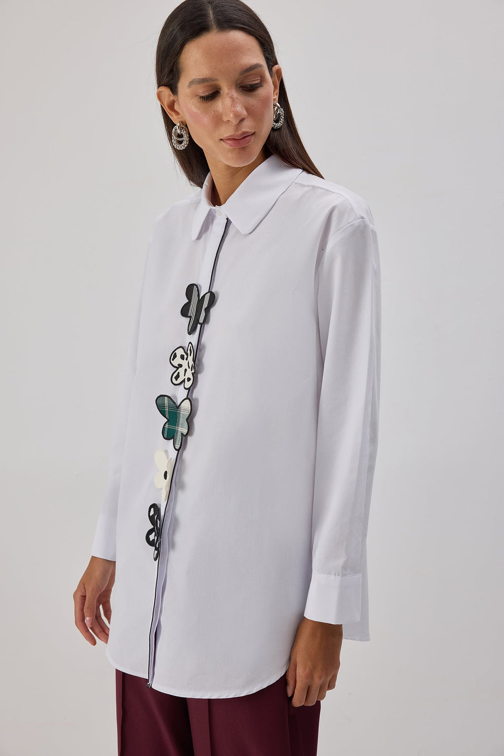 Poplin Shirt With Floral Applique