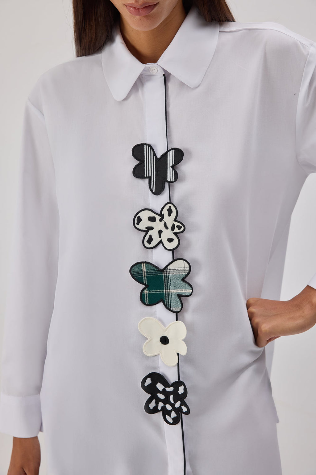 Poplin Shirt With Floral Applique