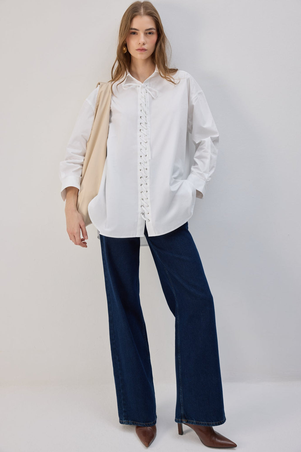 Lacing-Front Oversize Shirt