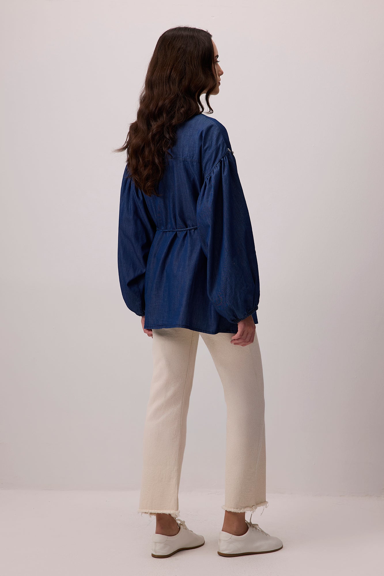 Denim Effect Stone Embroidered Oversize Jacket