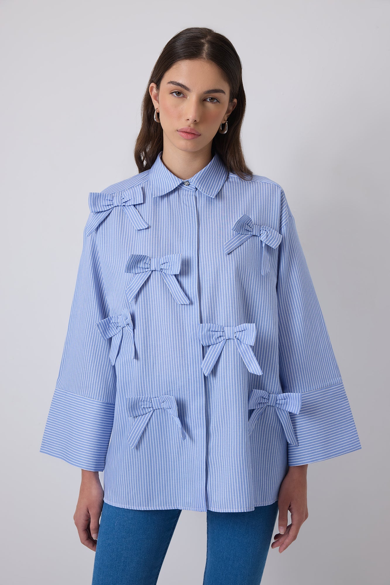 100% Cotton Striped Shirt With Bow Details