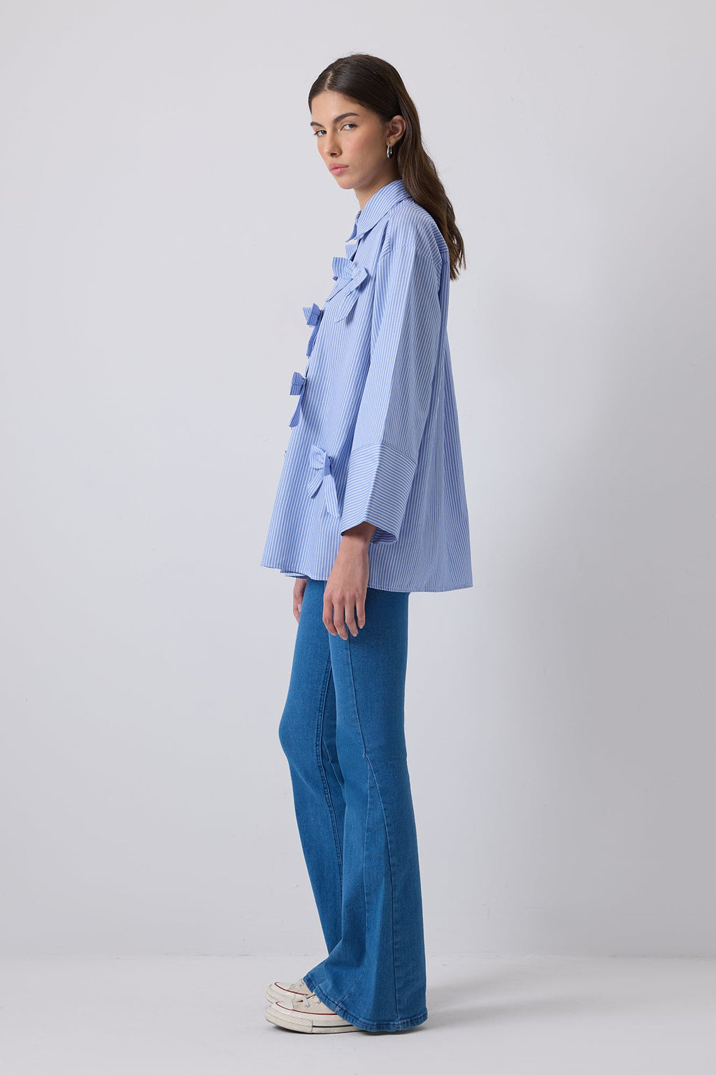 100% Cotton Striped Shirt With Bow Details