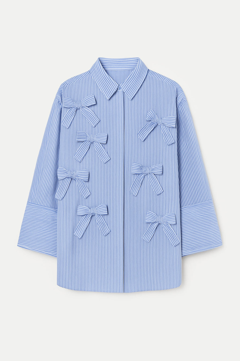 100% Cotton Striped Shirt With Bow Details