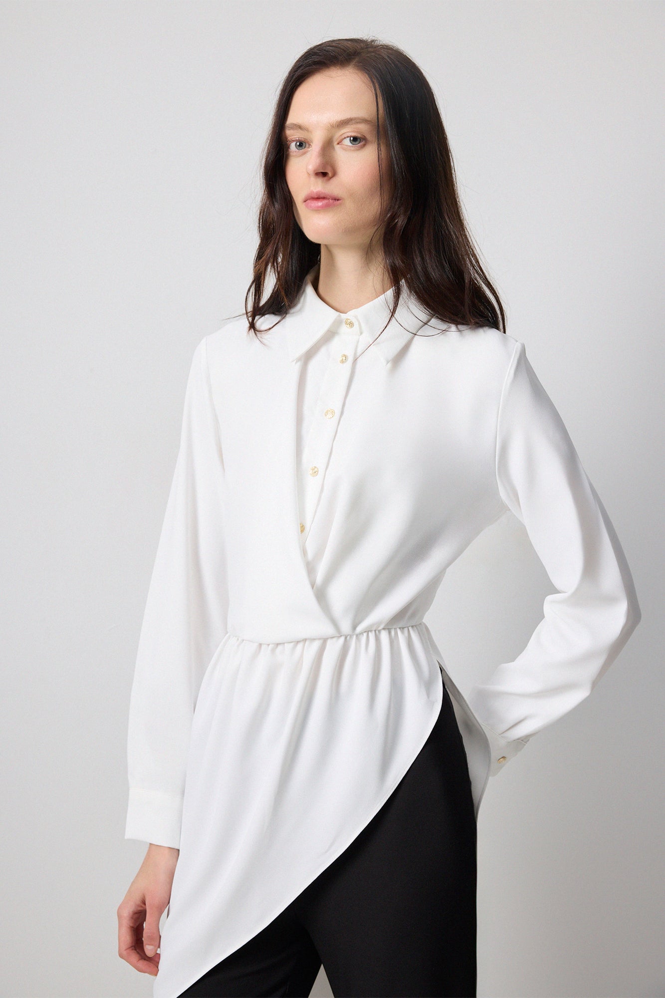 Asymetric Shirt Collar Tunic