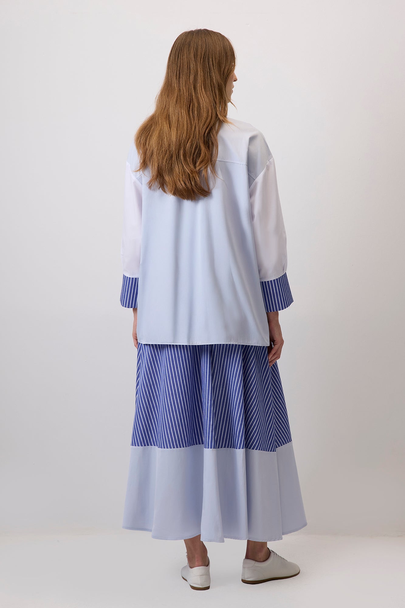 Contrast Stitched Shirt Skirt Set