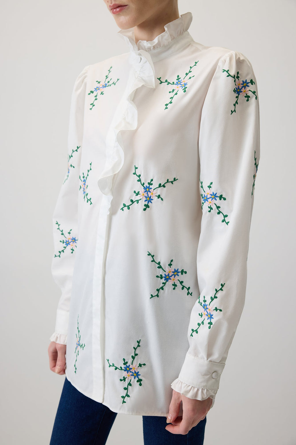 Flower Embroidered Poplin Shirt