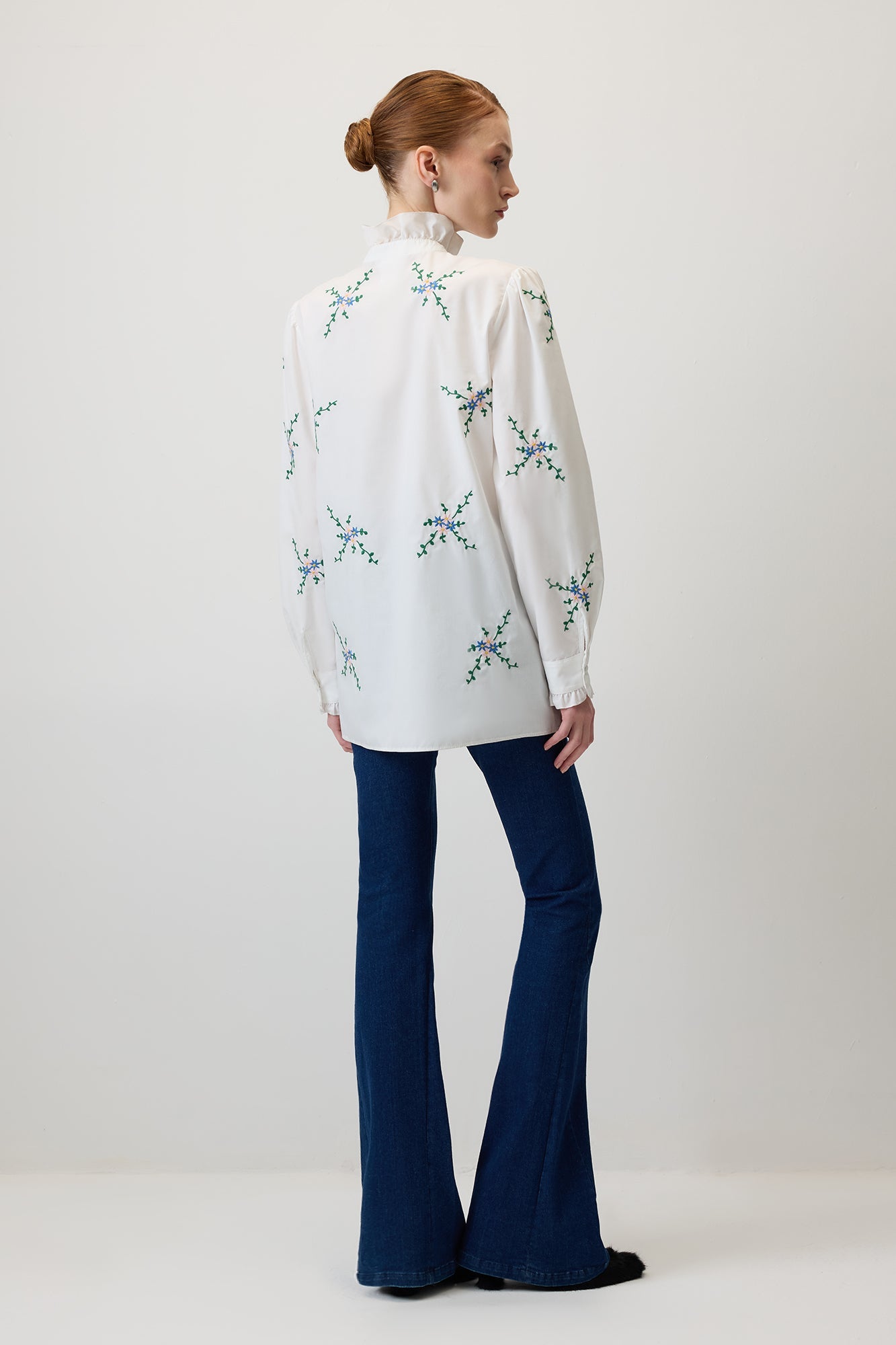 Flower Embroidered Poplin Shirt