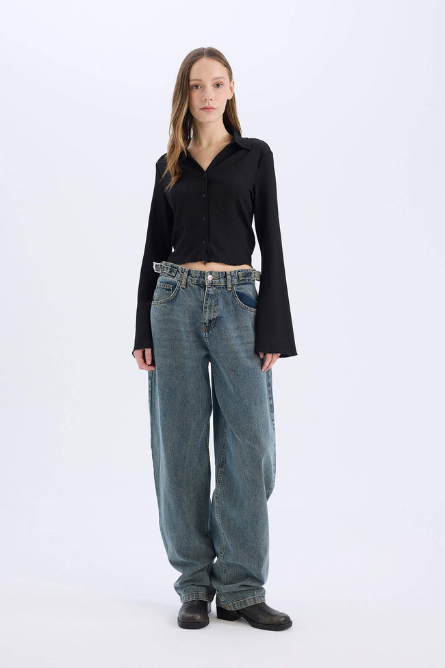 Fitted Crepe Long Sleeve Shirt Main Image