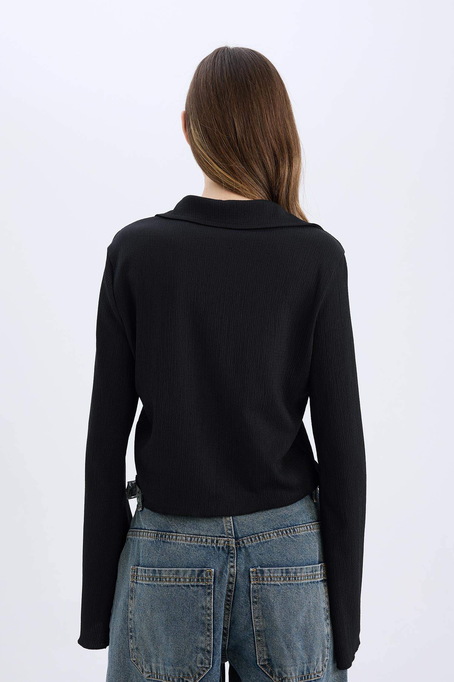 Fitted Crepe Long Sleeve Shirt