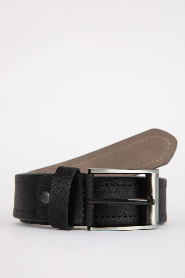 Mens Rectangular Buckle Faux Leather Daily Belt Hover Image