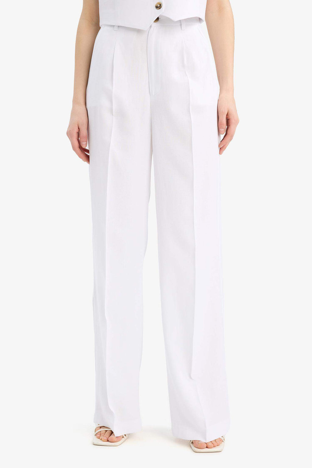Wide Leg High Waist Linen Blend Trousers