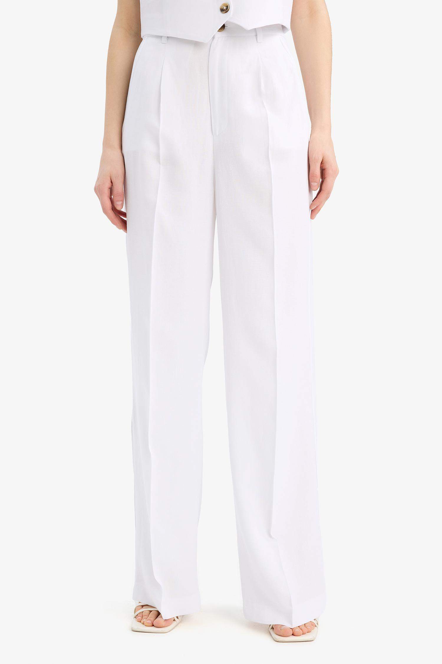 Wide Leg High Waist Linen Blend Trousers