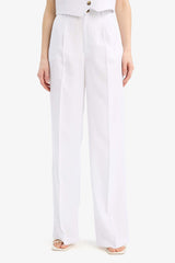 Wide Leg High Waist Linen Blend Trousers