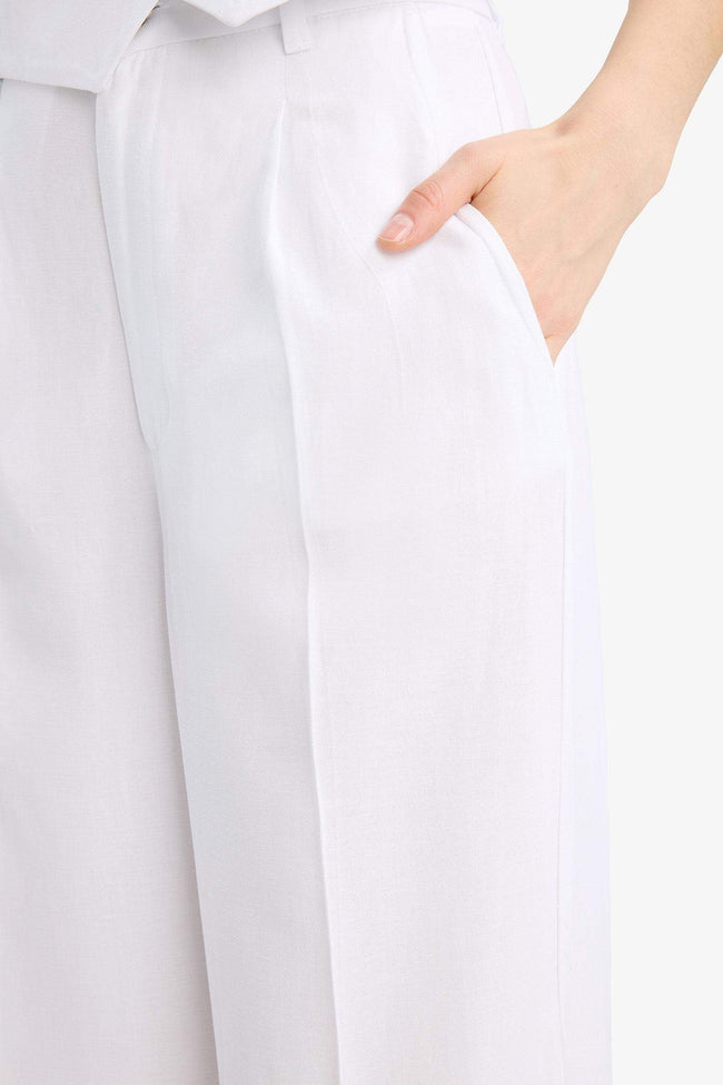 Wide Leg High Waist Linen Blend Trousers Hover Image