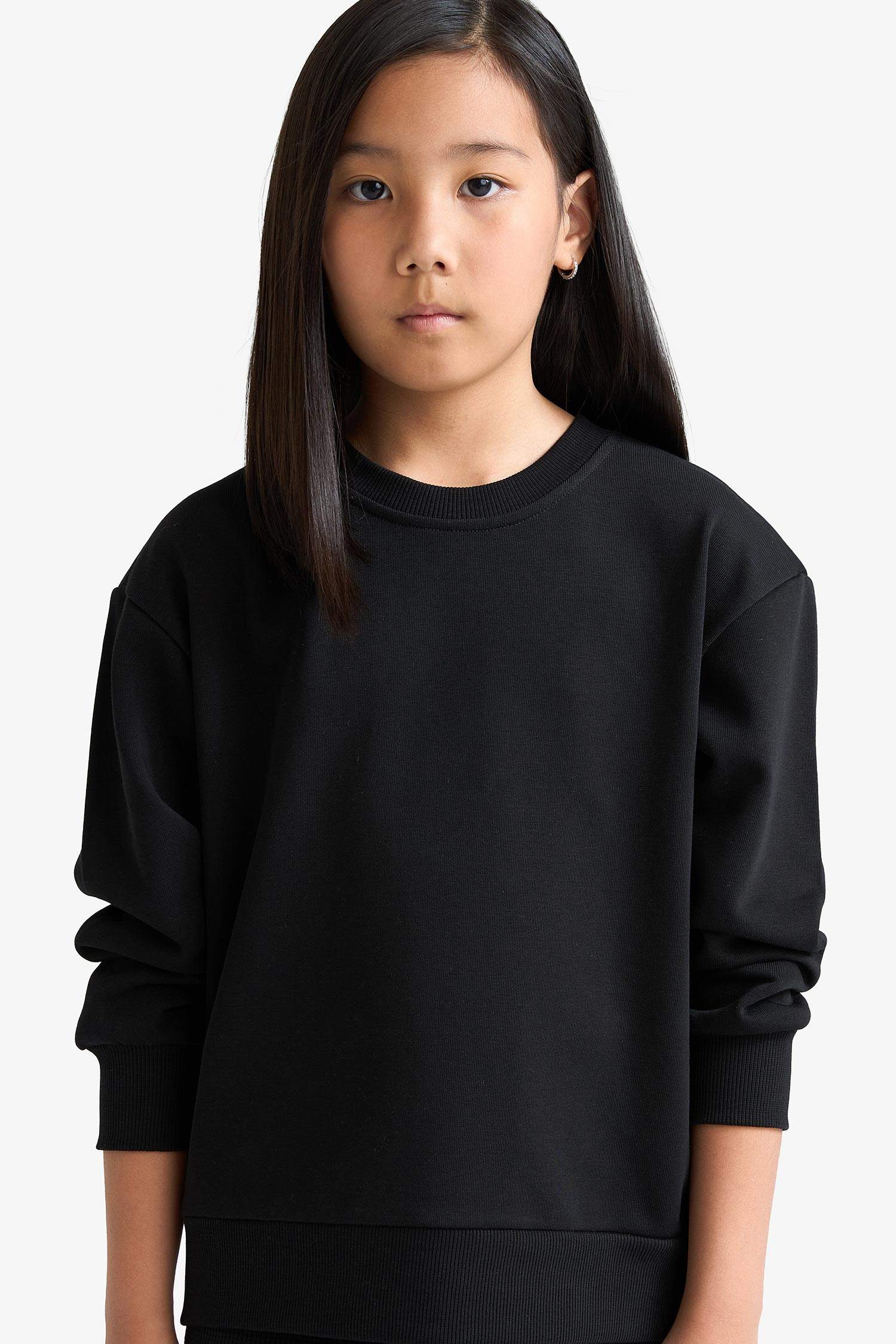 Girl Relax Fit Crew Neck Basic Plain School Sweatshirt