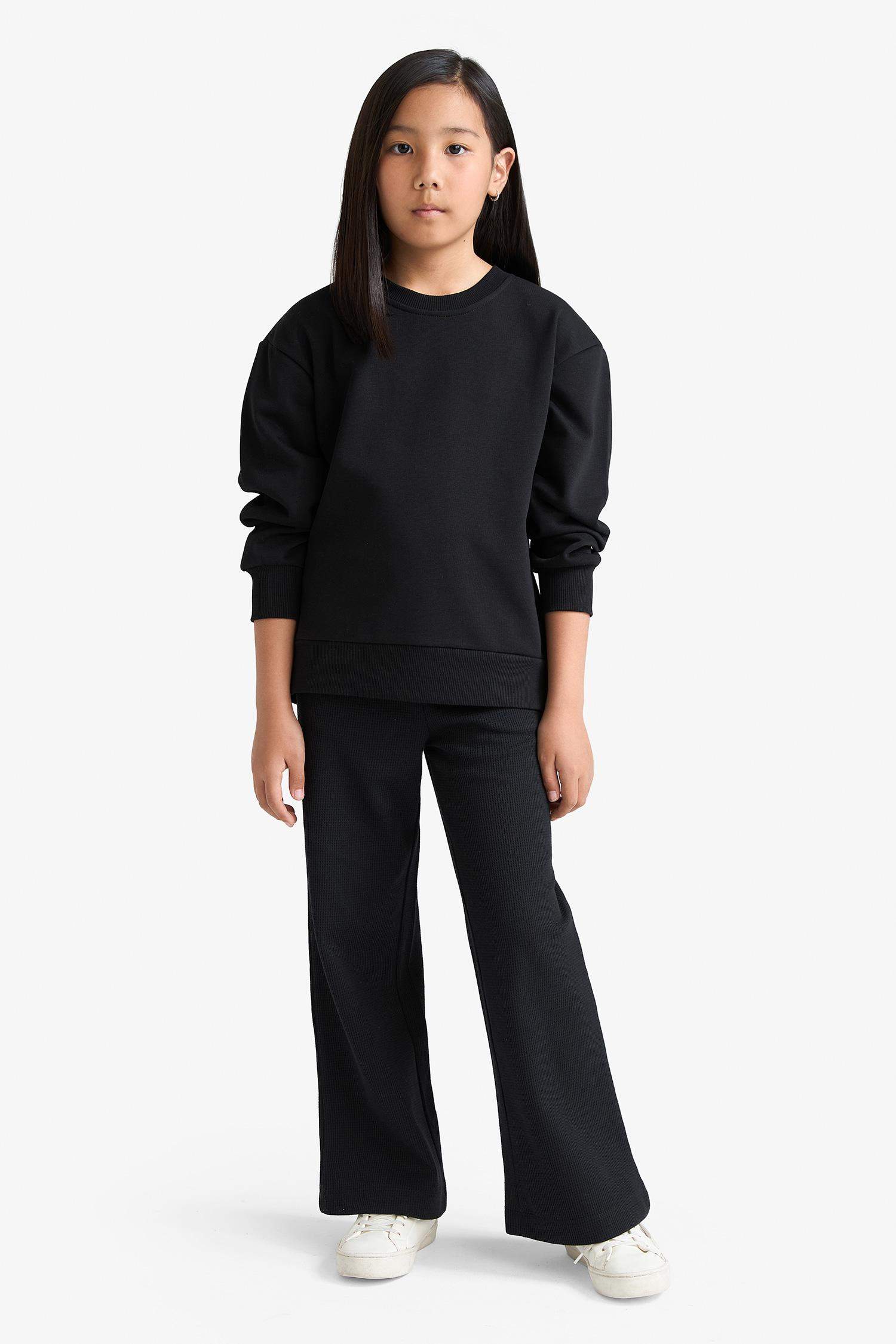 Girl Relax Fit Crew Neck Basic Plain School Sweatshirt