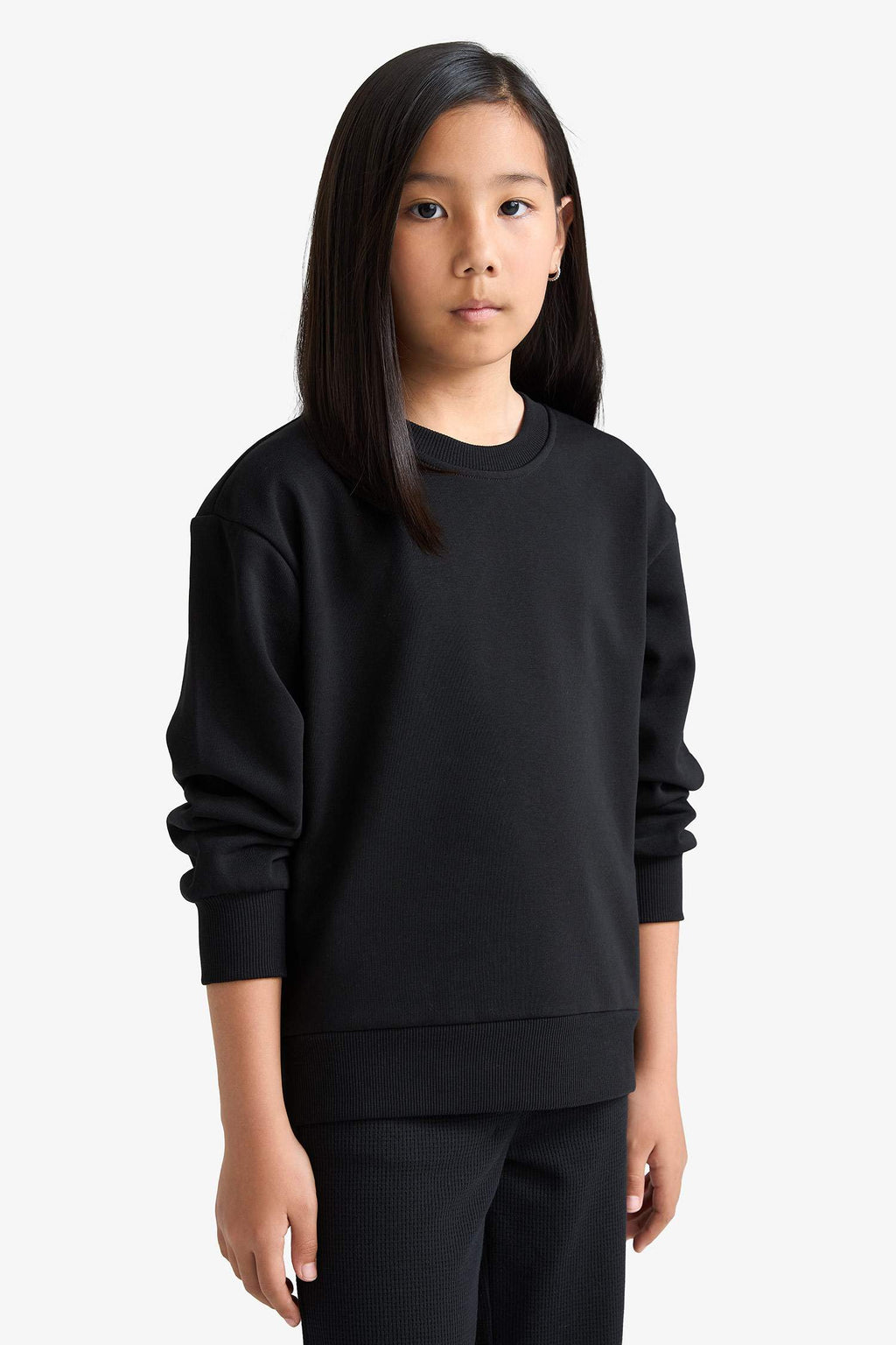 Girl Relax Fit Crew Neck Basic Plain School Sweatshirt