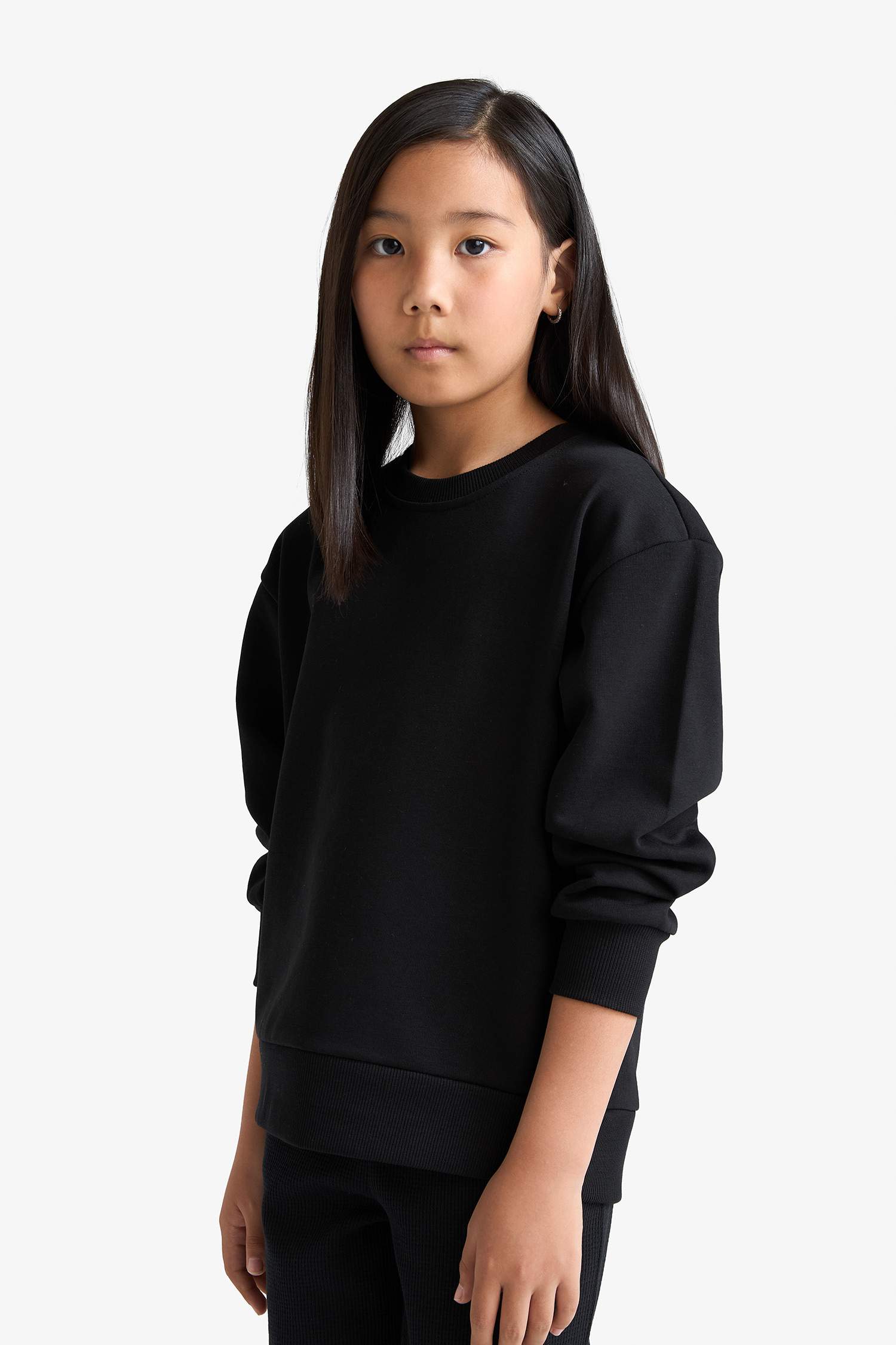 Girl Relax Fit Crew Neck Basic Plain School Sweatshirt