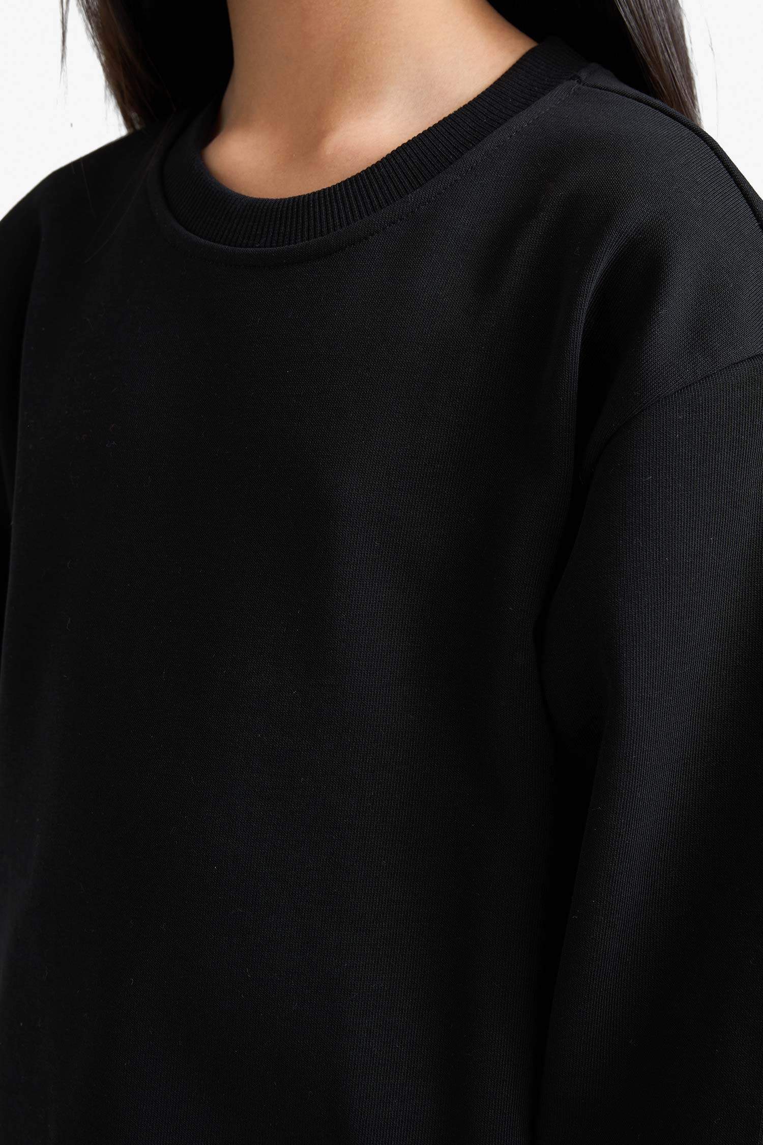 Girl Relax Fit Crew Neck Basic Plain School Sweatshirt