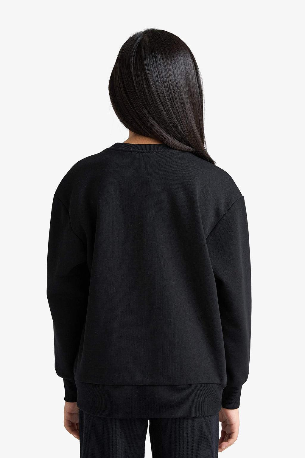 Girl Relax Fit Crew Neck Basic Plain School Sweatshirt