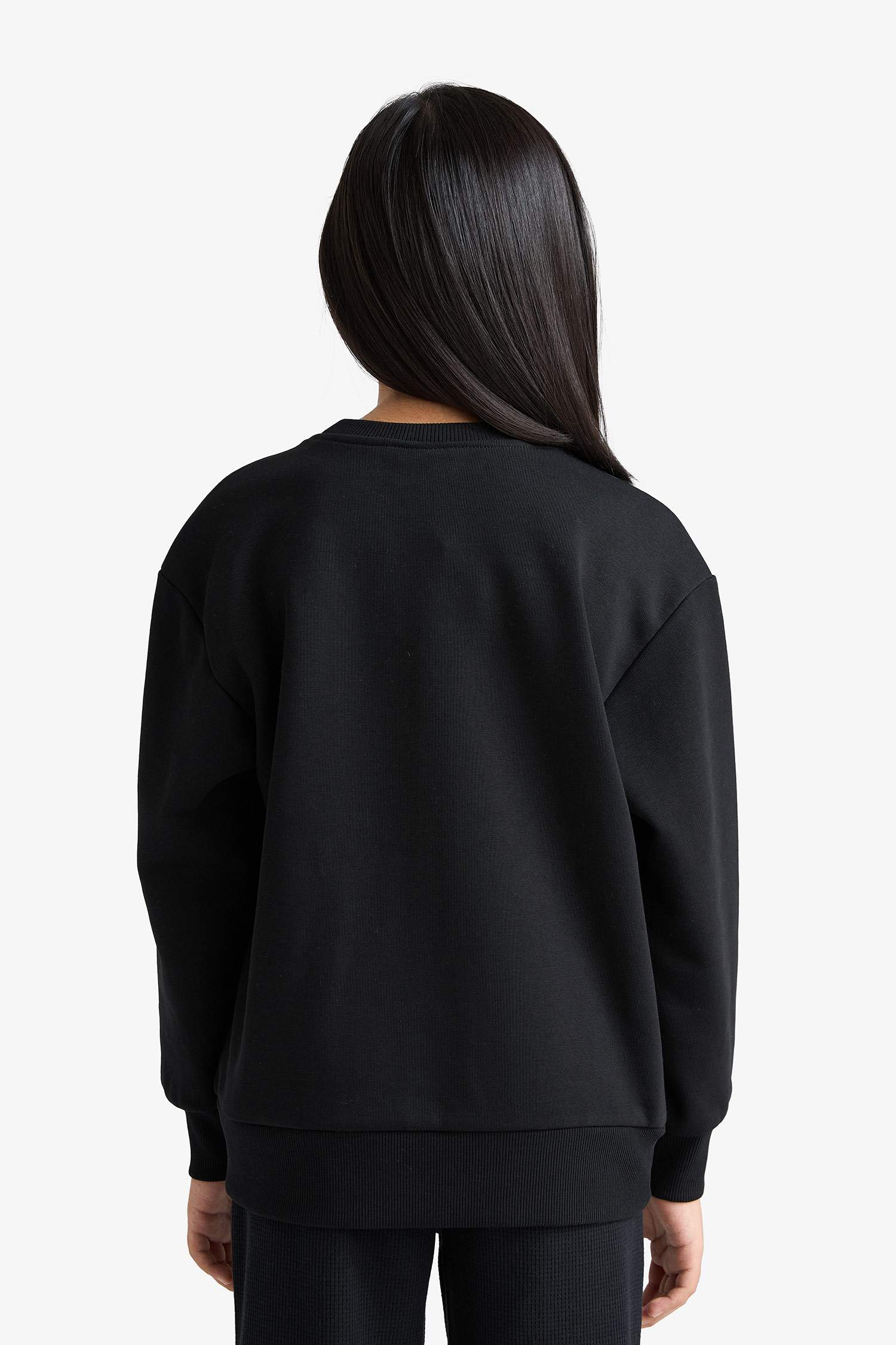 Girl Relax Fit Crew Neck Basic Plain School Sweatshirt