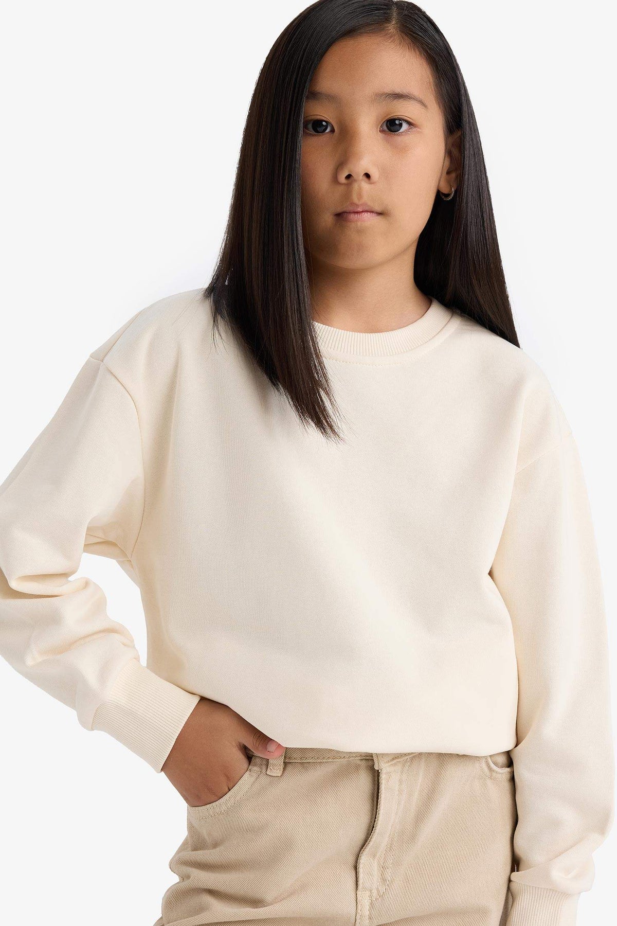 Girl Relax Fit Crew Neck Basic Plain School Sweatshirt