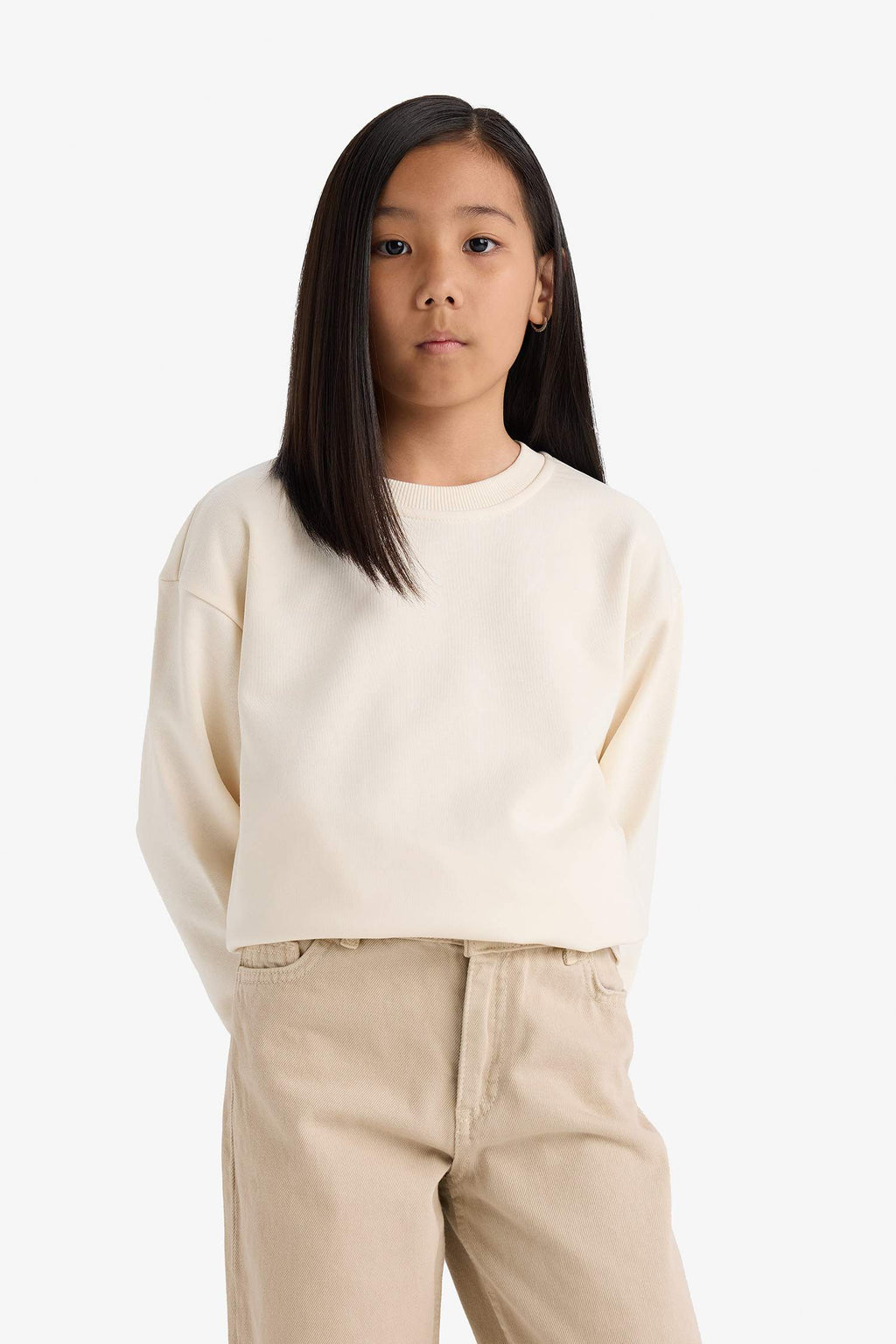 Girl Relax Fit Crew Neck Basic Plain School Sweatshirt