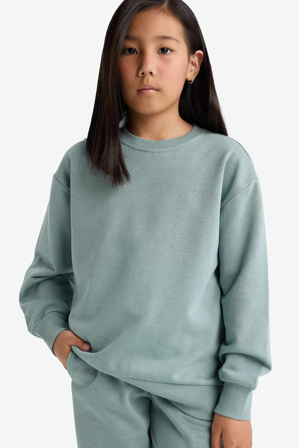 Girl Relax Fit Crew Neck Basic Plain School Sweatshirt