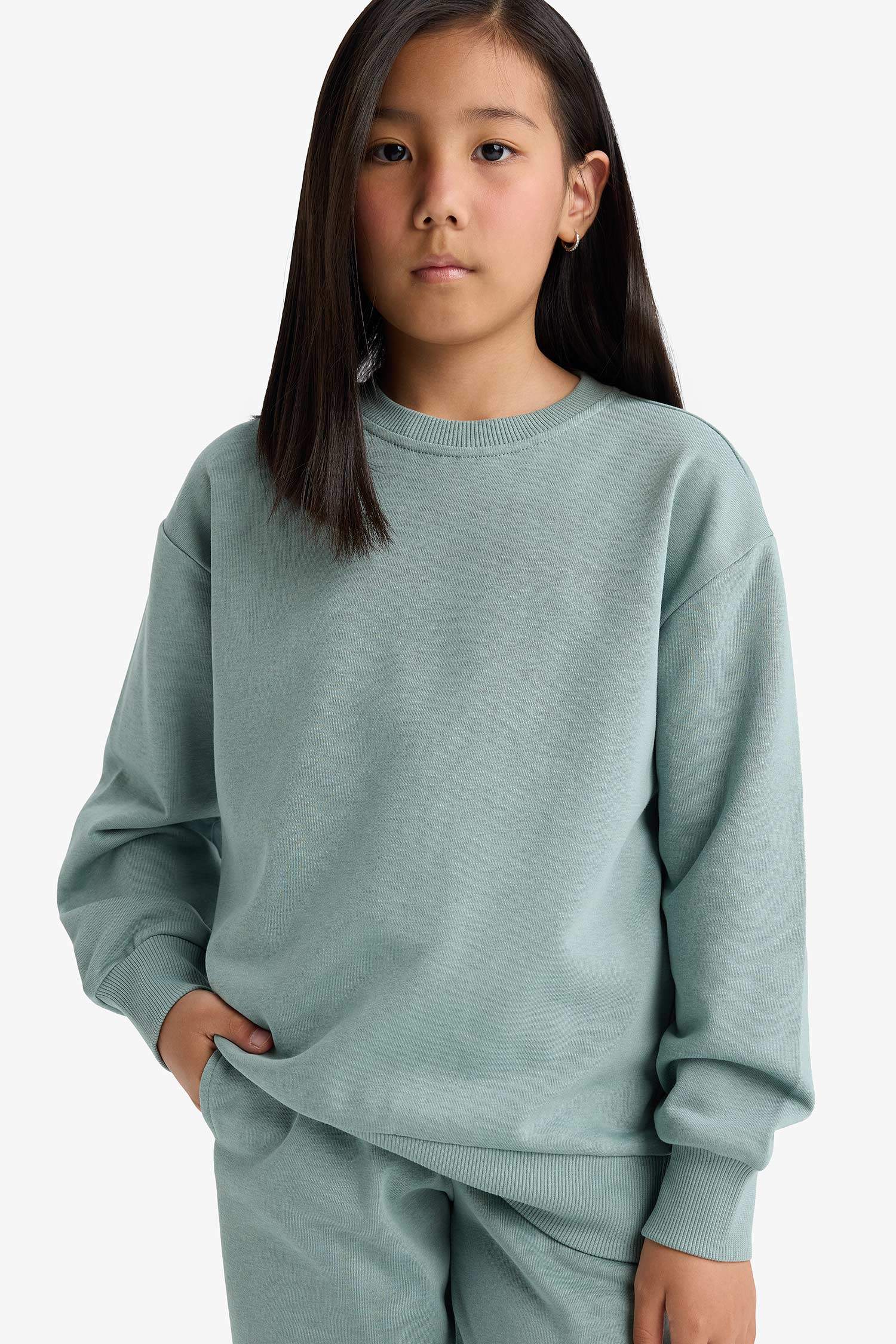 Girl Relax Fit Crew Neck Basic Plain School Sweatshirt