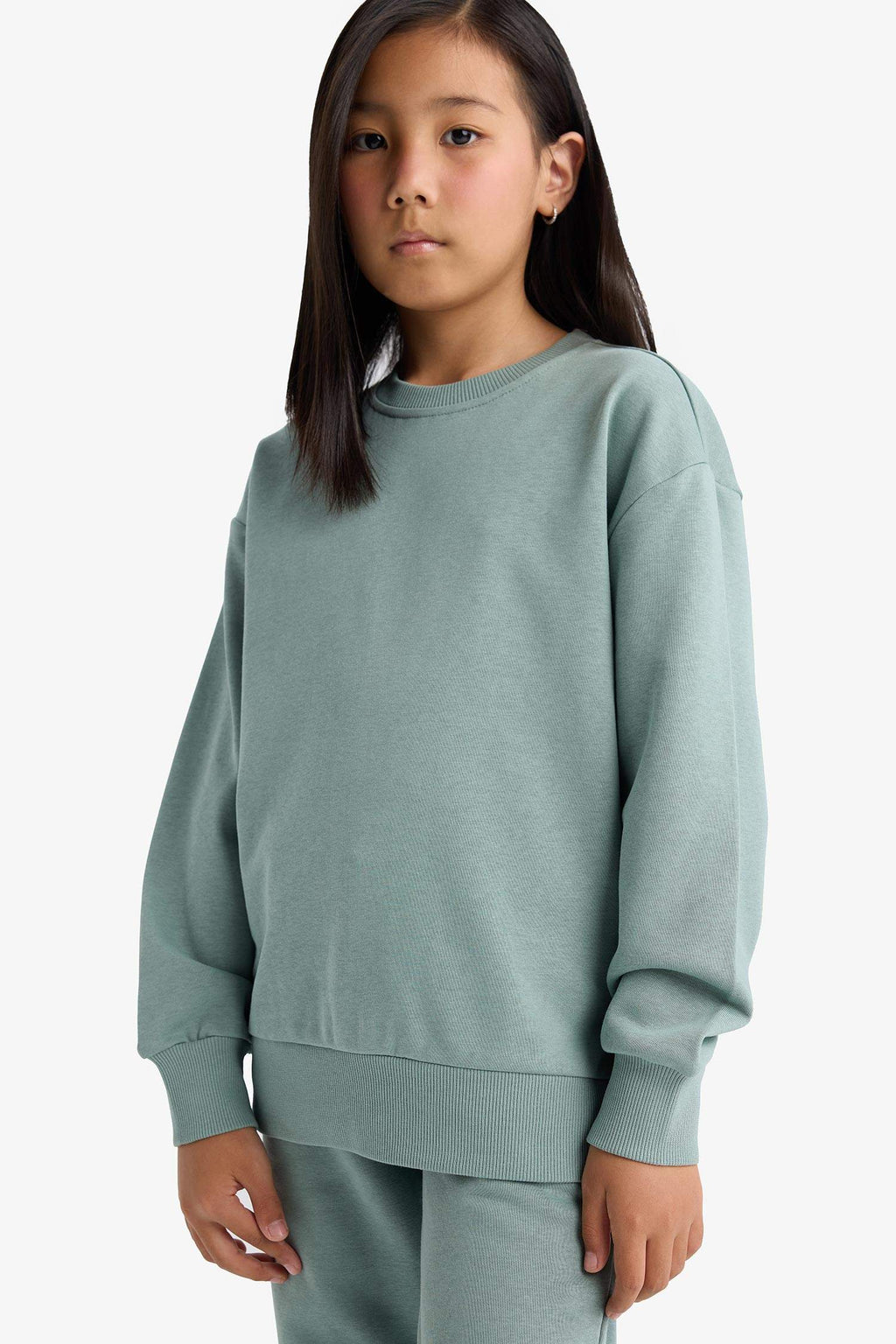 Girl Relax Fit Crew Neck Basic Plain School Sweatshirt