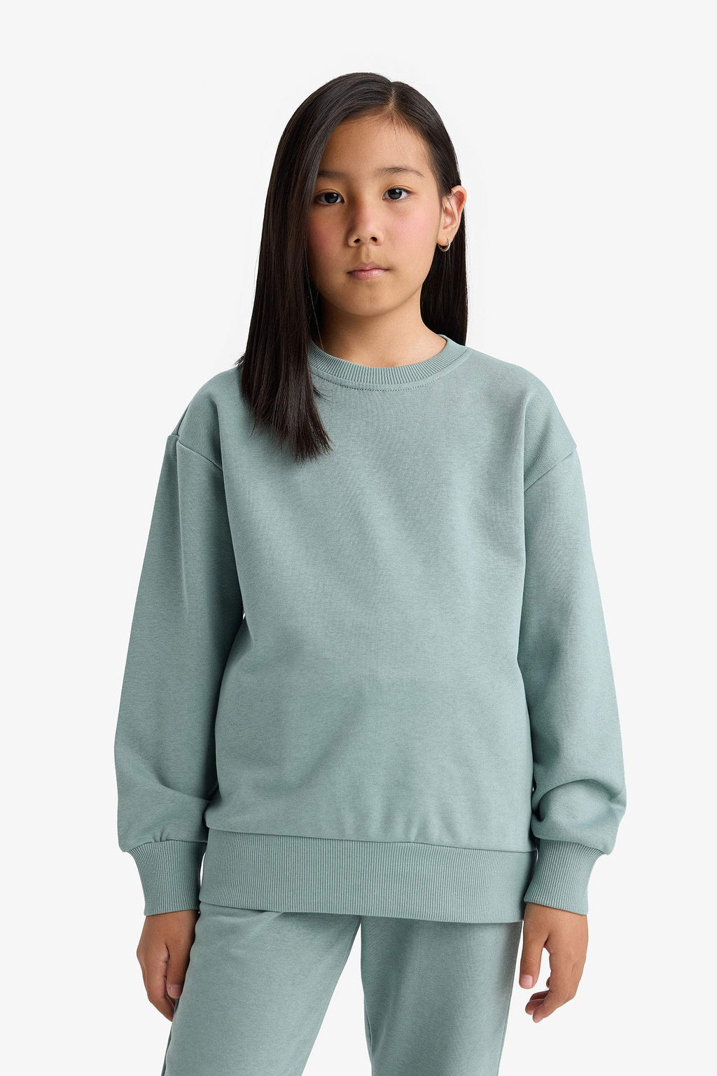 Girl Relax Fit Crew Neck Basic Plain School Sweatshirt