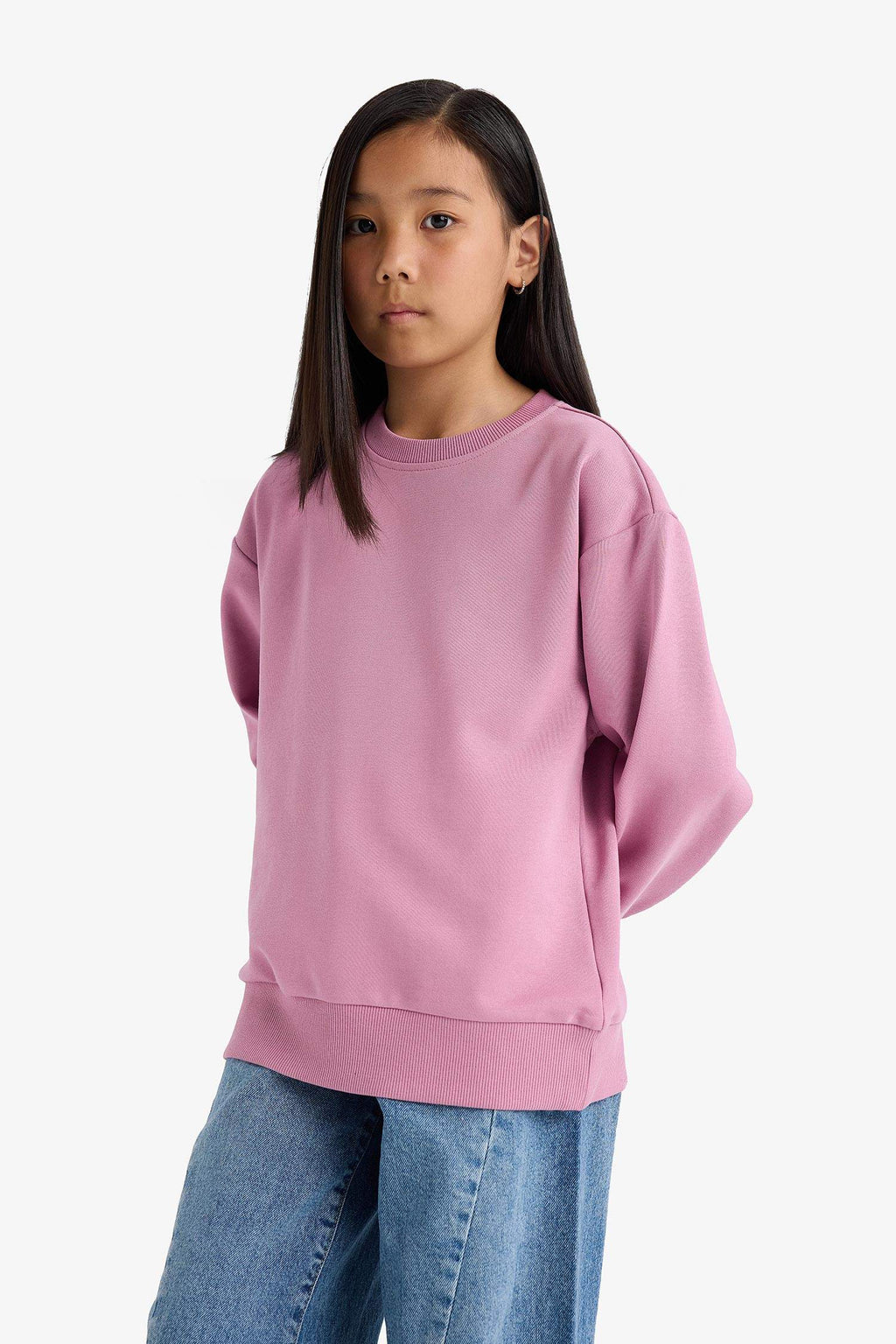 Girl Relax Fit Crew Neck Basic Plain School Sweatshirt