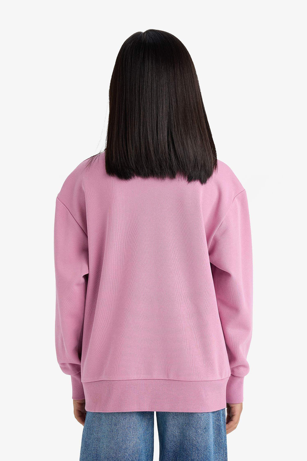 Girl Relax Fit Crew Neck Basic Plain School Sweatshirt