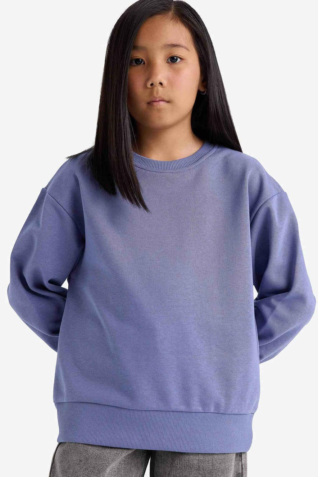 Girl Relax Fit Crew Neck Basic Plain School Sweatshirt
