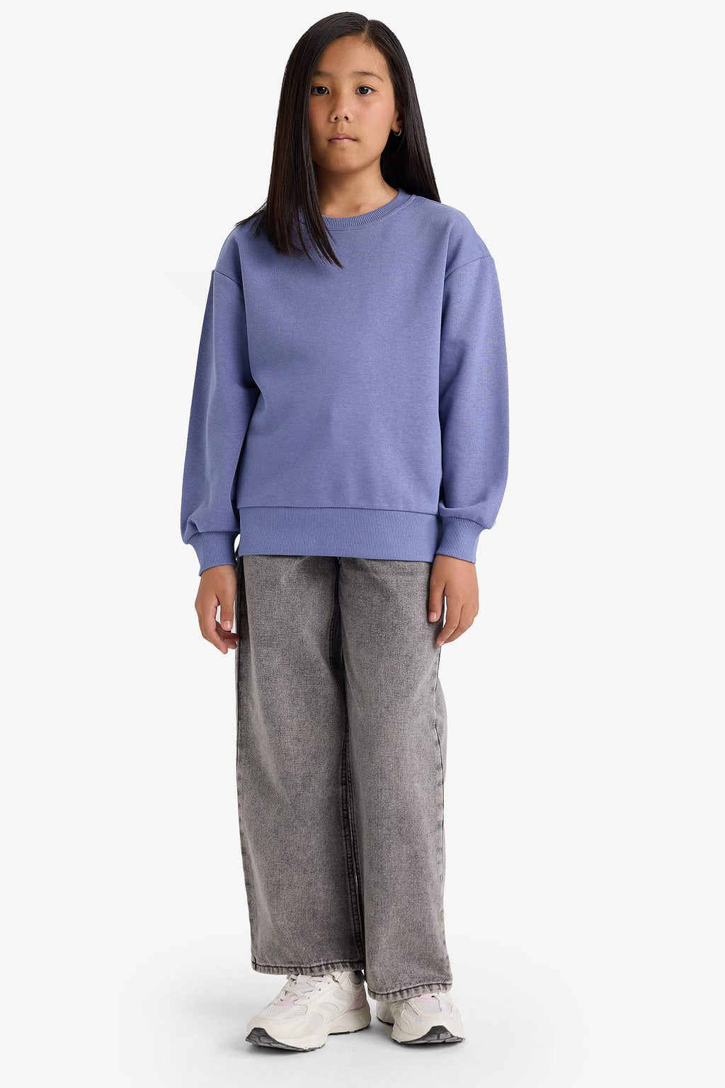 Girl Relax Fit Crew Neck Basic Plain School Sweatshirt