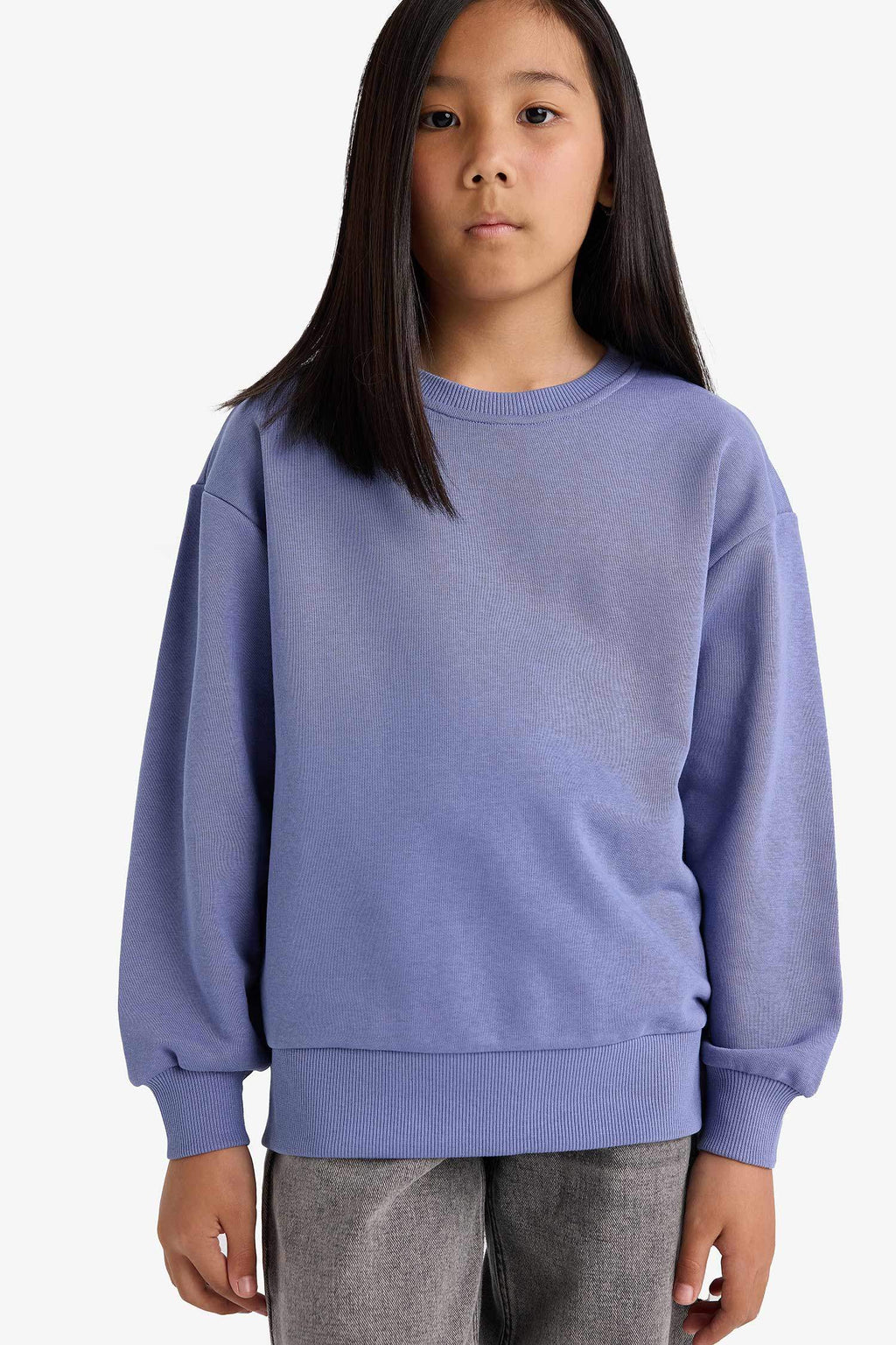 Girl Relax Fit Crew Neck Basic Plain School Sweatshirt