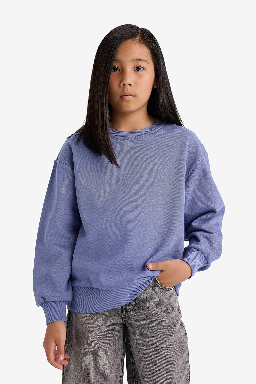 Girl Relax Fit Crew Neck Basic Plain School Sweatshirt