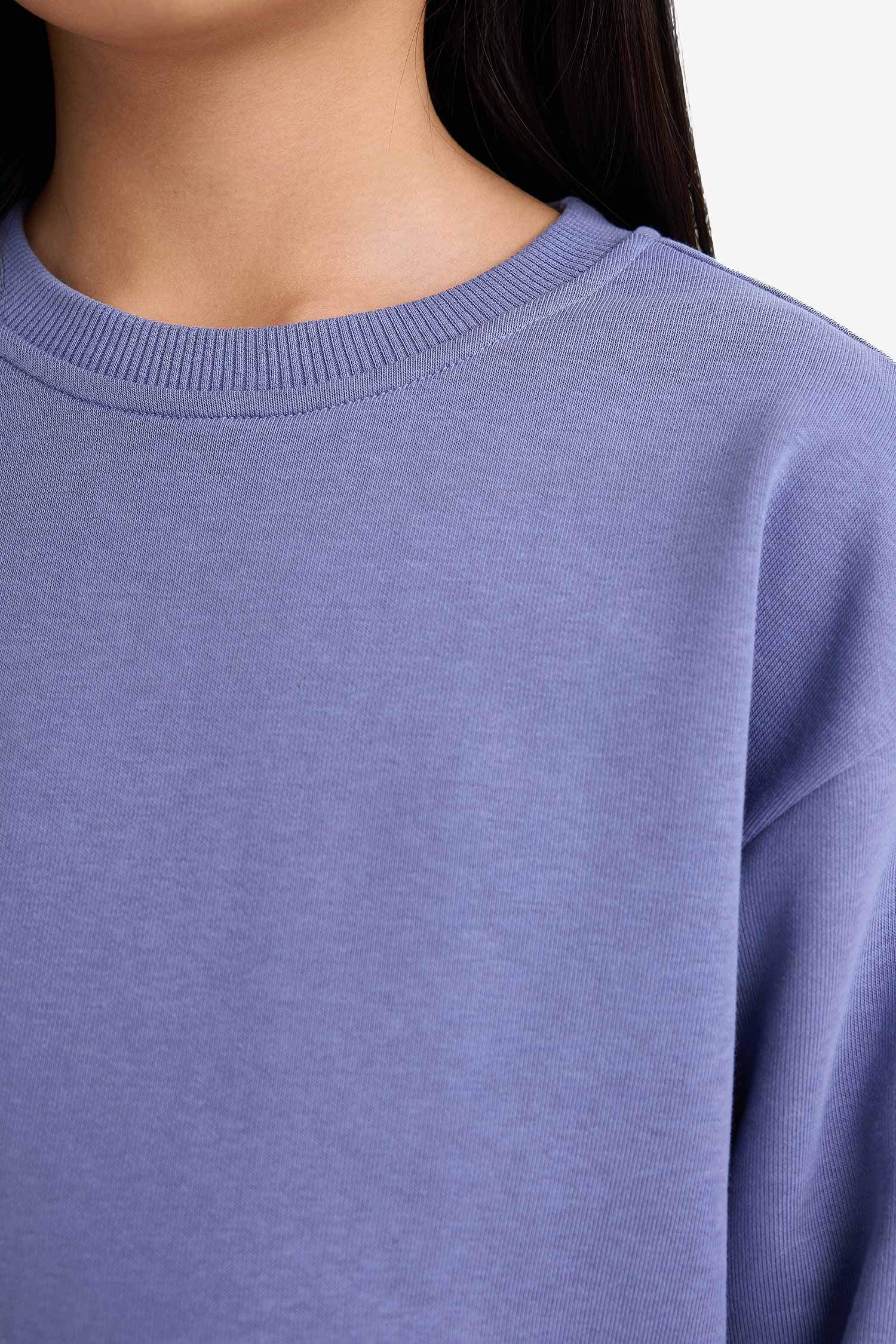 Girl Relax Fit Crew Neck Basic Plain School Sweatshirt