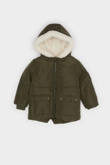 Baby Boy Waterproof Hooded Jacket with Plush Lining and Zipper