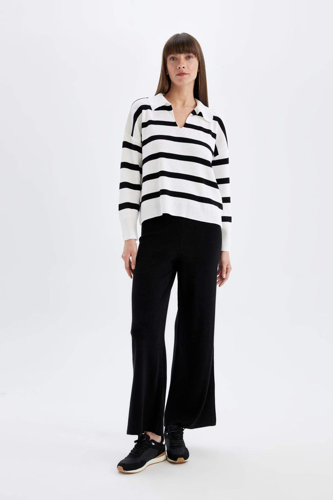 Relax Fit Polo Collar Striped Knitwear Pullover Hover Image
