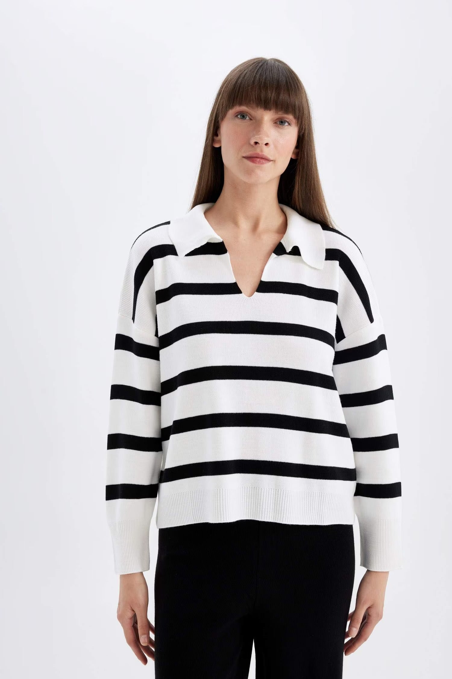 Relax Fit Polo Collar Striped Knitwear Pullover