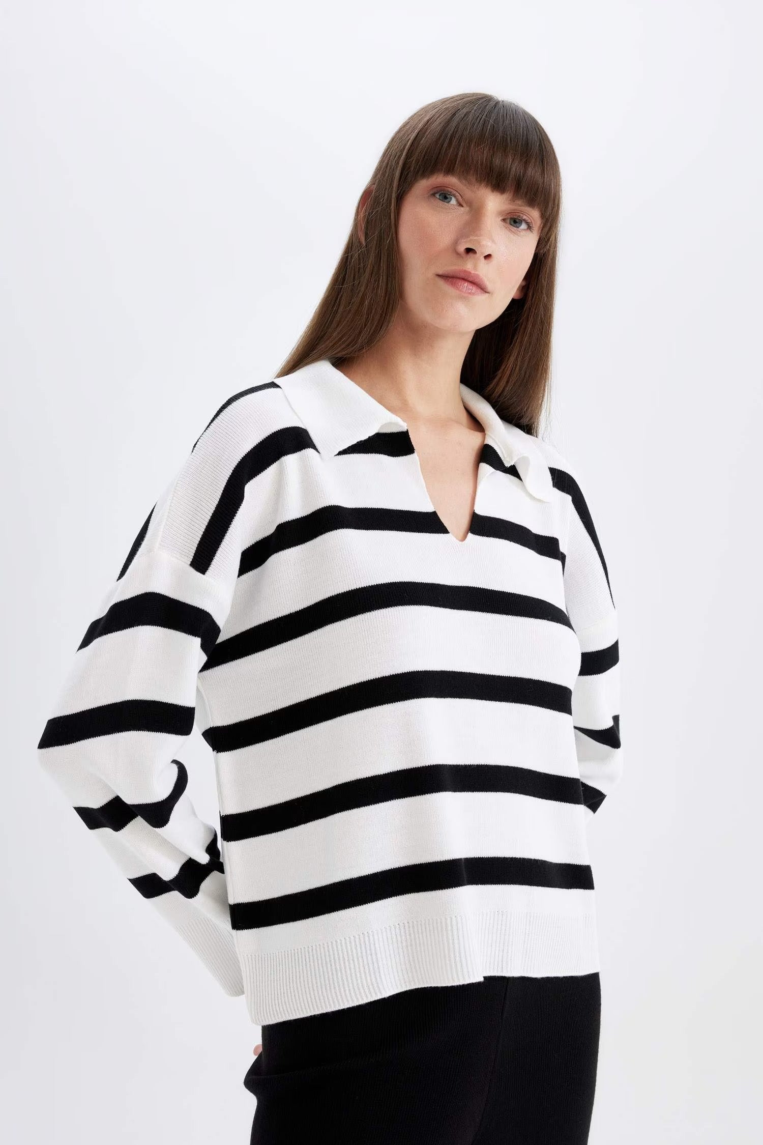 Relax Fit Polo Collar Striped Knitwear Pullover