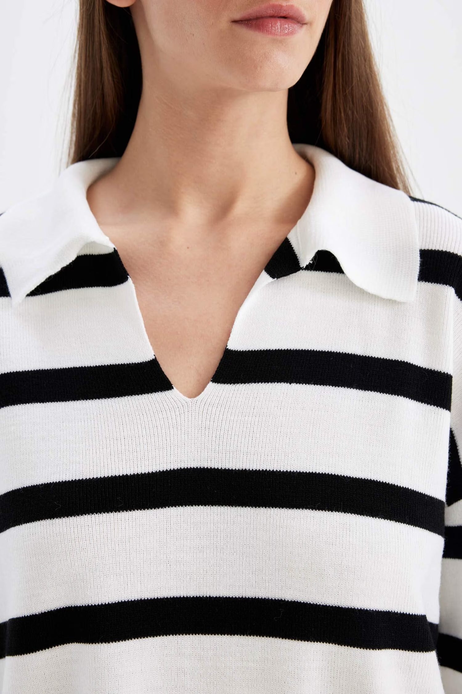 Relax Fit Polo Collar Striped Knitwear Pullover