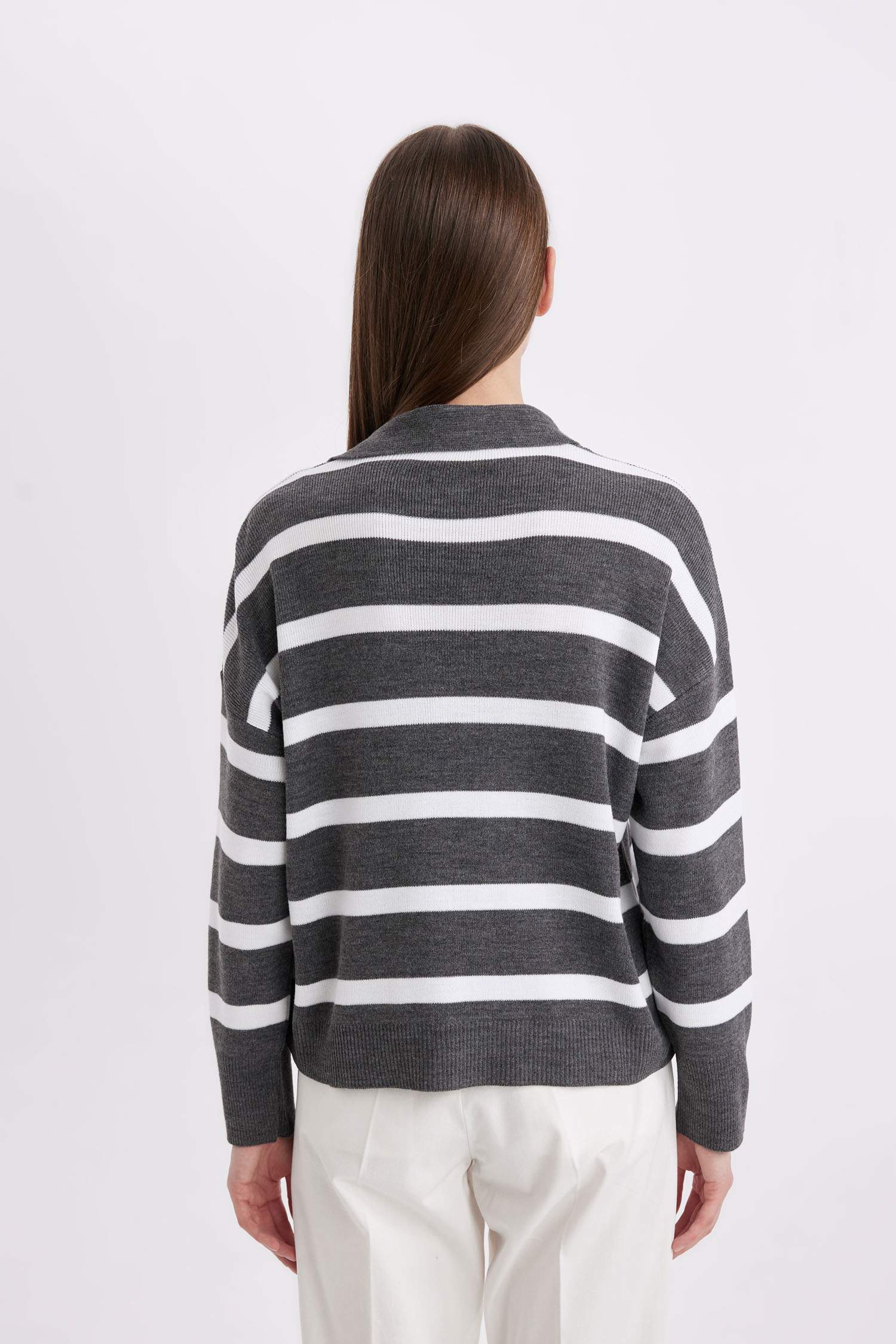 Relax Fit Polo Collar Striped Knitwear Pullover
