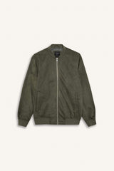 Slim Fit College Collar Zippered Suede Bomber Jacket