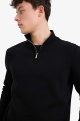 Standard Fit Regular Cut Stand Collar Half Zipper Basic Plain Knitwear Sweater